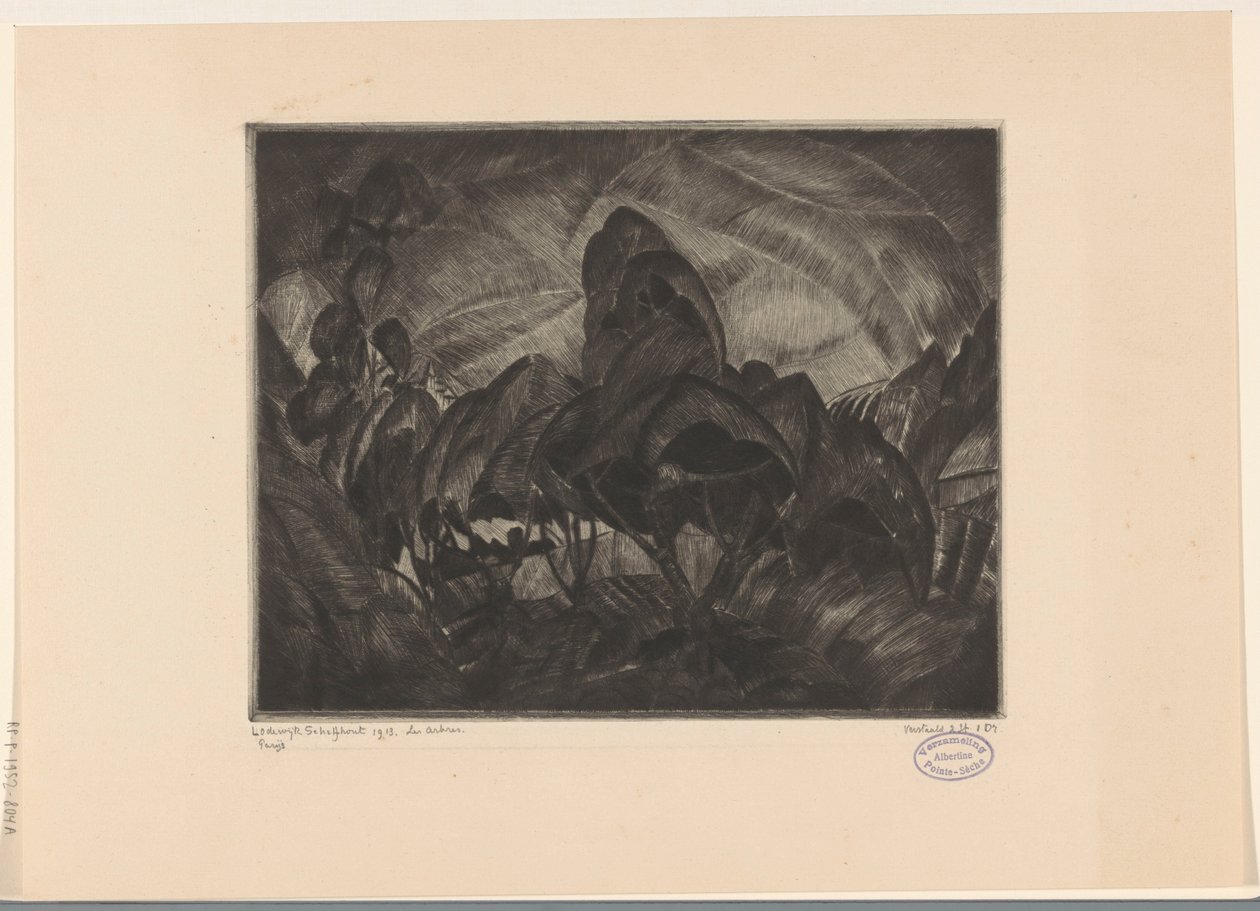 Kuperat landskap med träd Les Arbres (originaltitel på objekt) av Lodewijk Schelfhout (signed by artist)