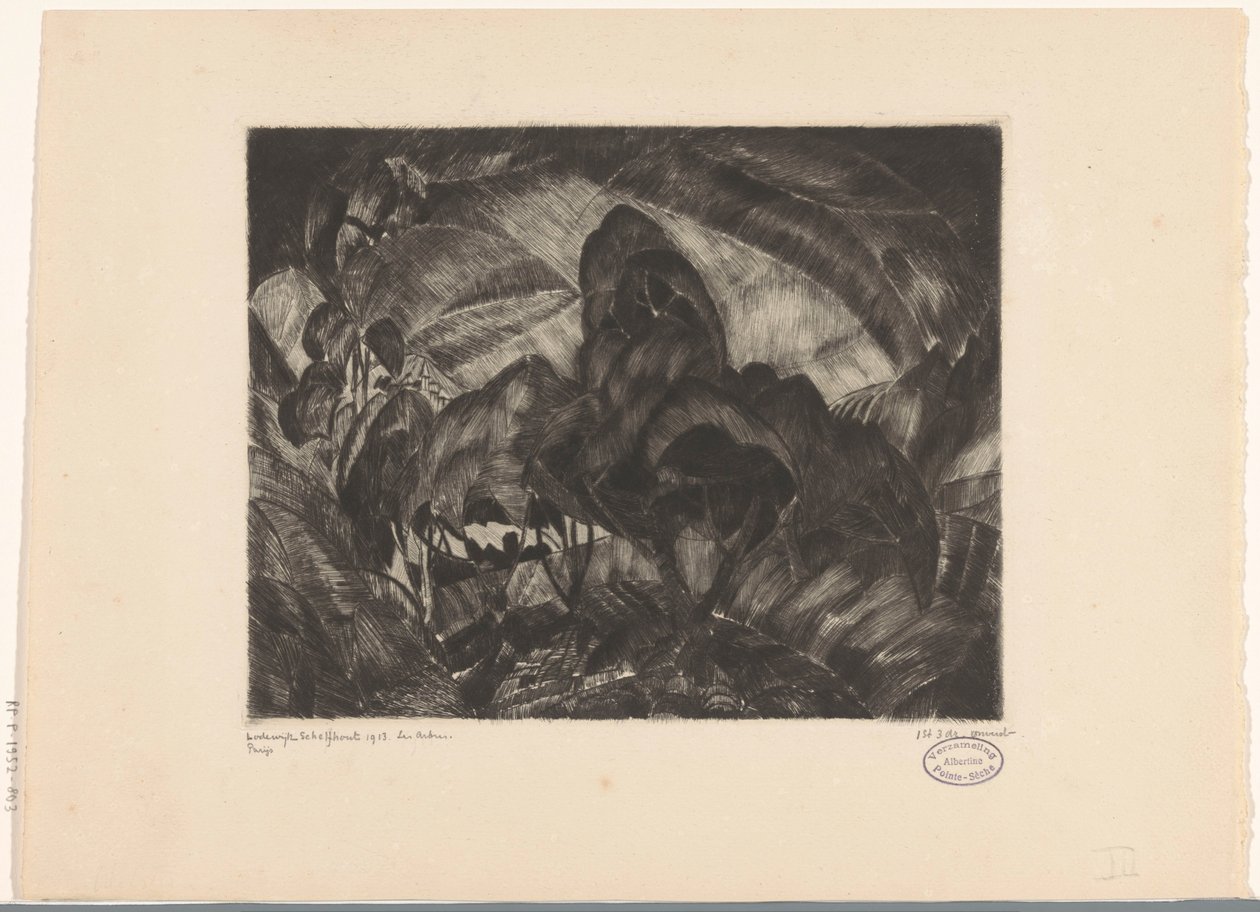 Kuperat landskap med träd Les Arbres (originaltitel på objekt) av Lodewijk Schelfhout (signed by artist)