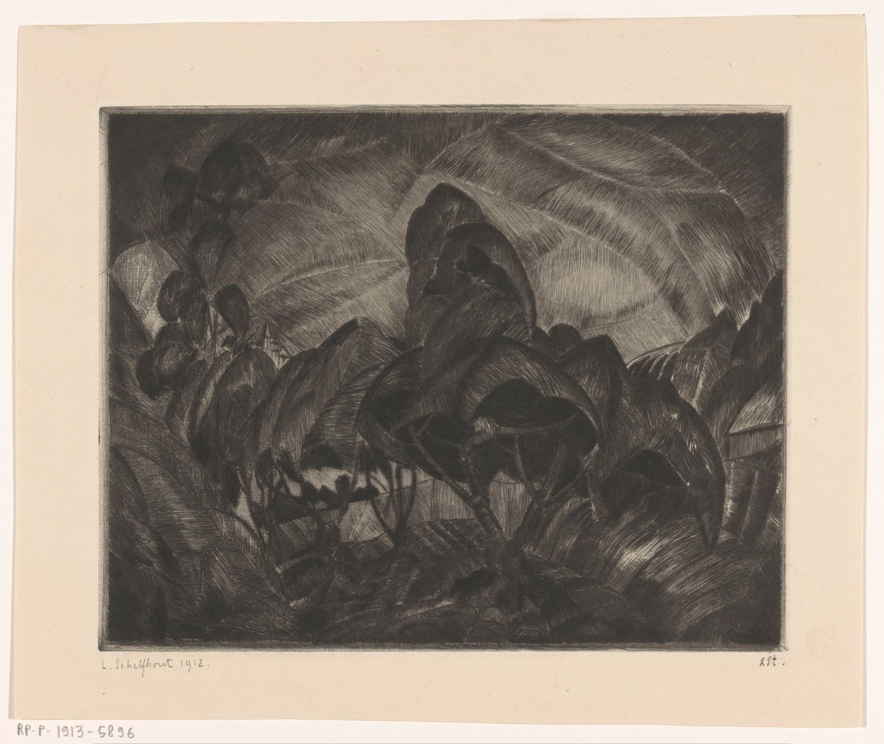 Kuperat landskap med träd Les Arbres (originaltitel på objekt) av Lodewijk Schelfhout (signed by artist)