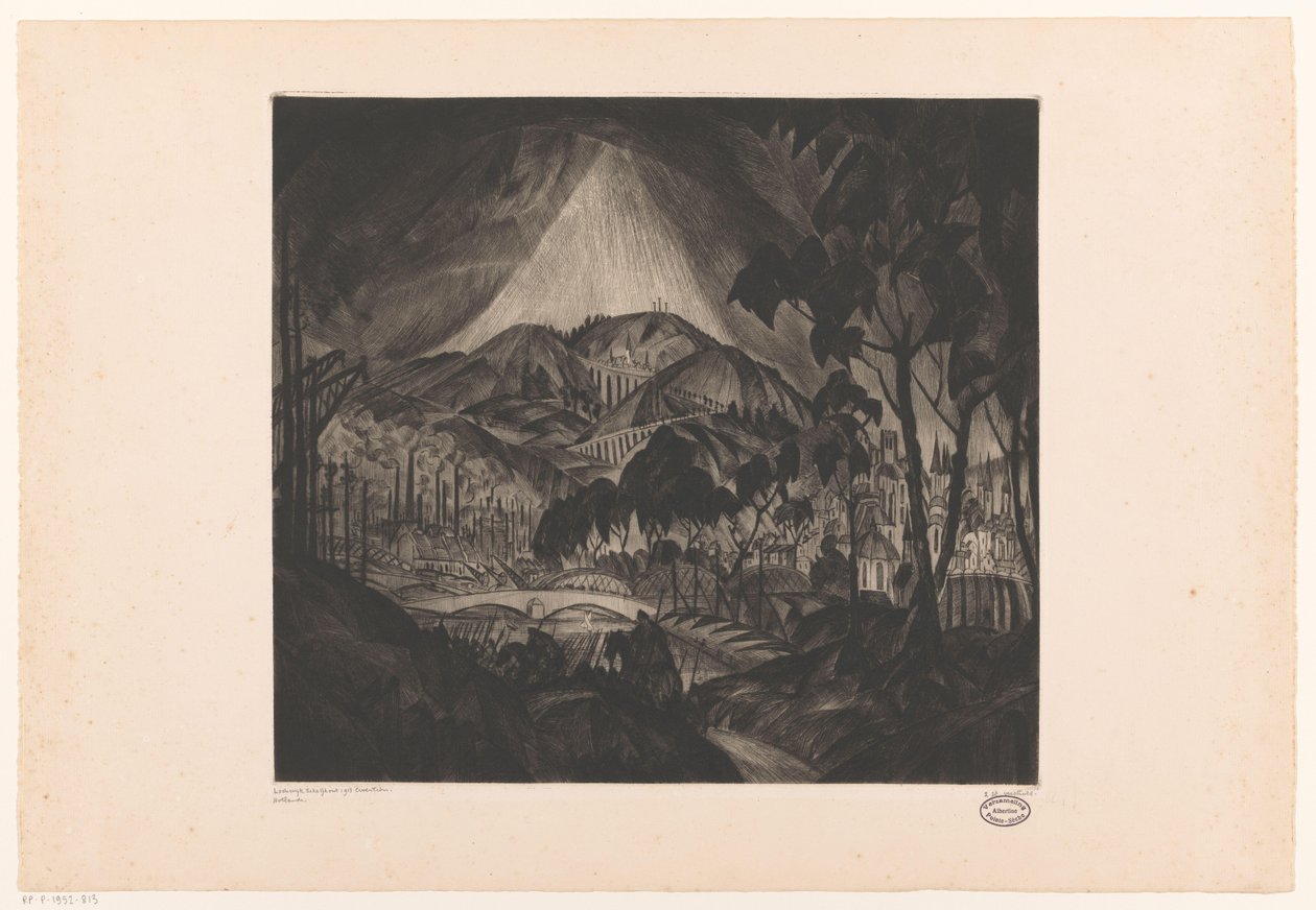 Kuperat landskap med industri Evolution (originaltitel på objekt) av Lodewijk Schelfhout (signed by artist)
