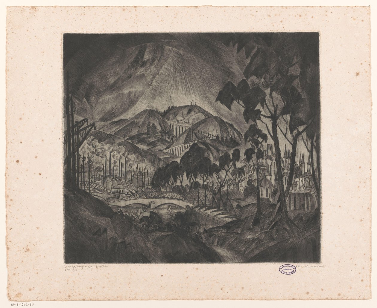 Kuperat landskap med industri Evolution (originaltitel på objekt) av Lodewijk Schelfhout (signed by artist)