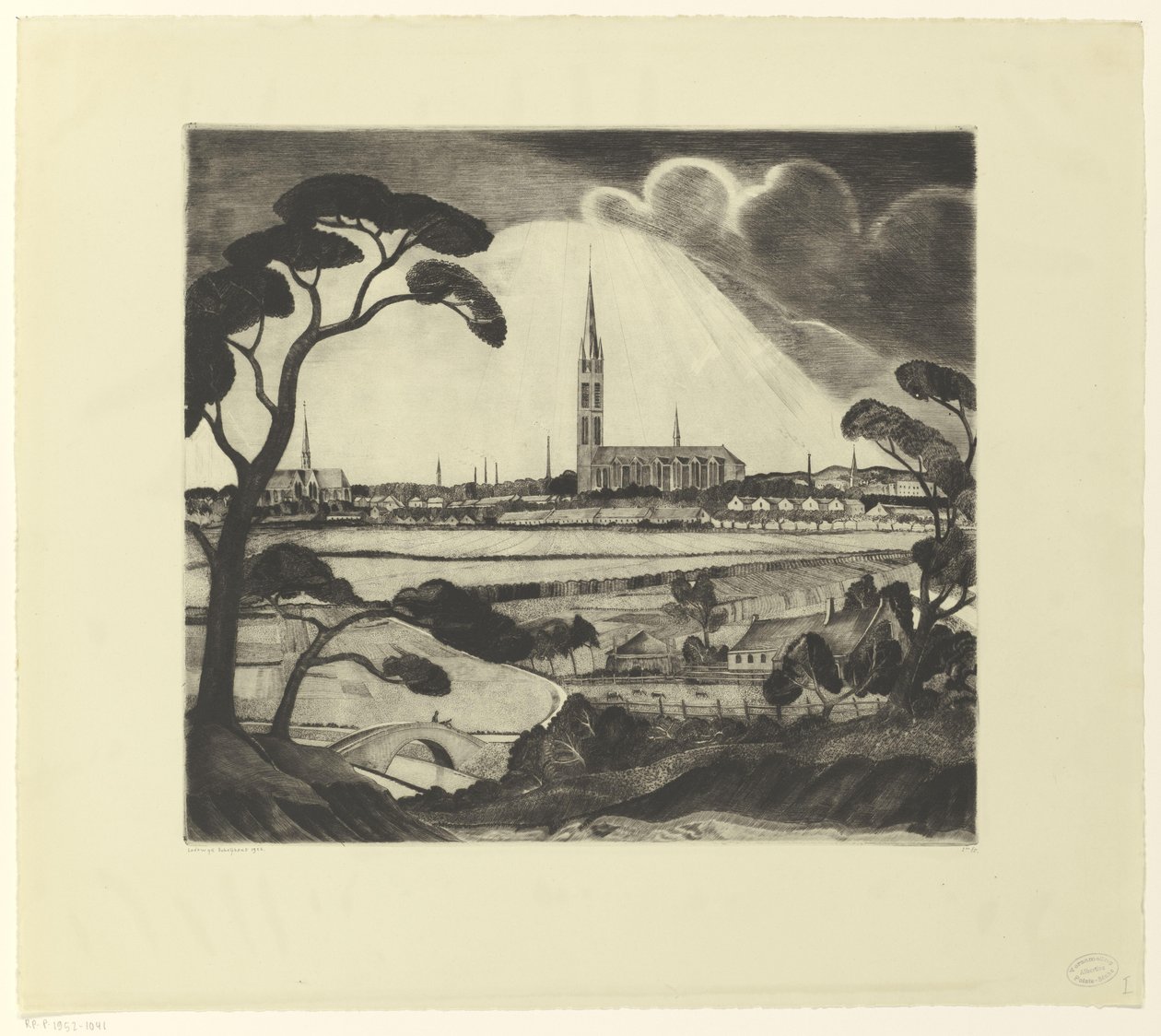 Hilversum med omnejd Hilversum (originaltitel) av Lodewijk Schelfhout (signed by artist)