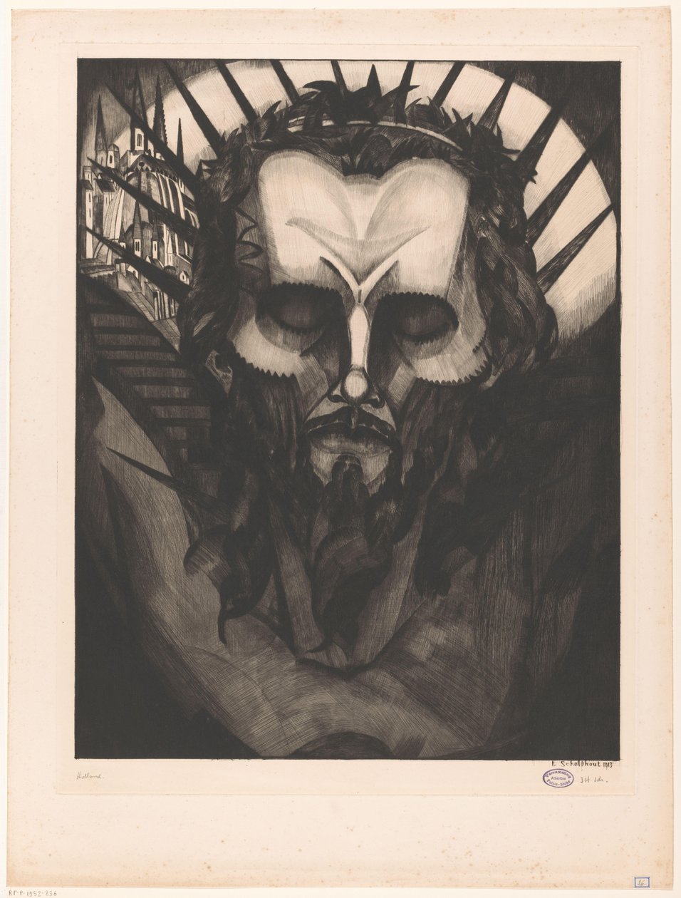 Kristi huvud Tête de Christ I (originaltitel) av Lodewijk Schelfhout (signed by artist)