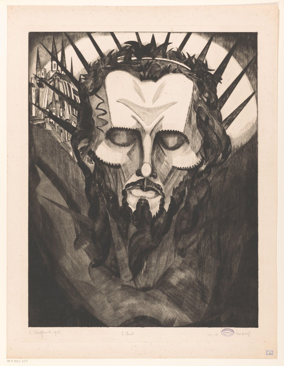 Kristi huvud Tête de Christ I (originaltitel på objektet) av Lodewijk Schelfhout (signed by artist)