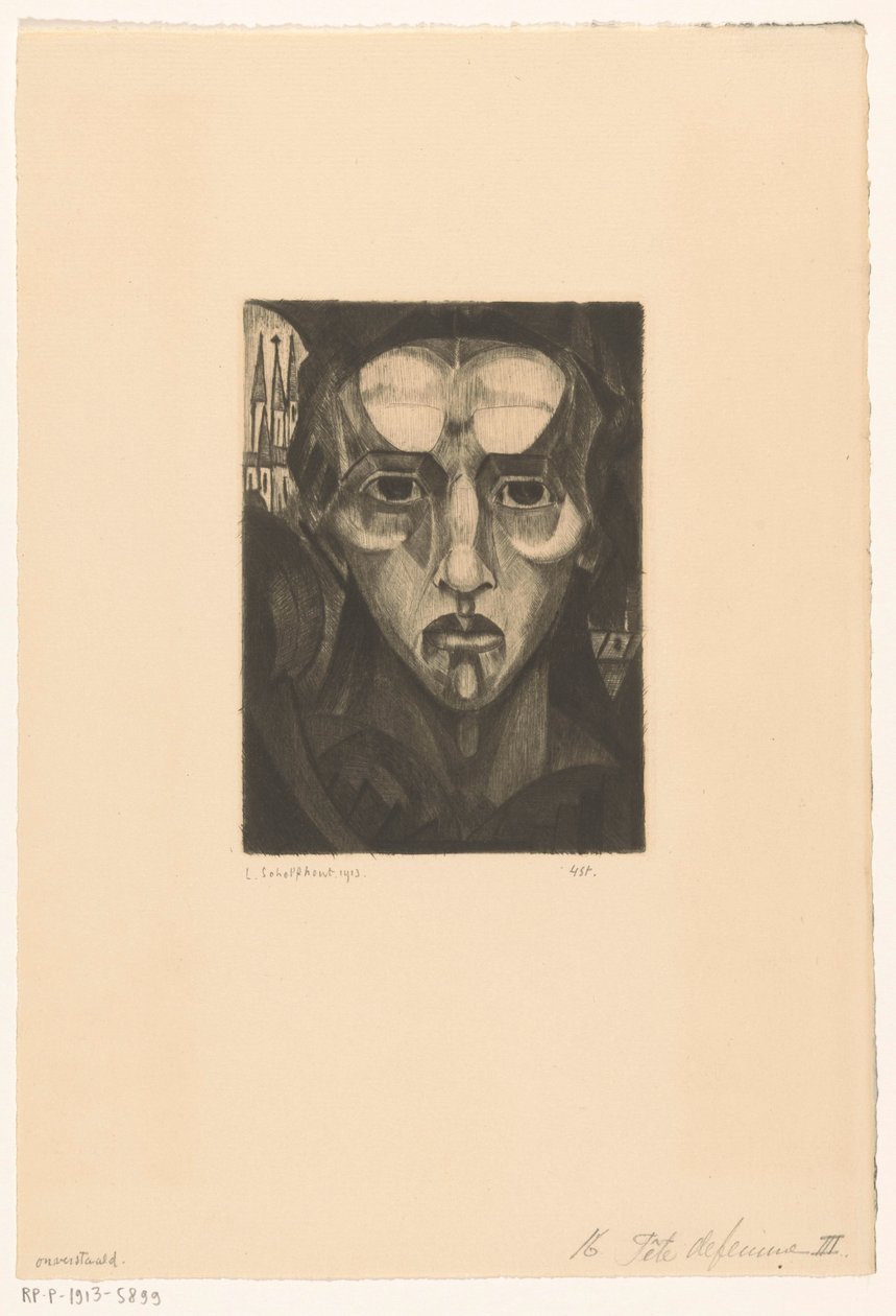 Huvudet av en kvinna Tête de femme III (originaltitel på objektet) av Lodewijk Schelfhout (signed by artist)