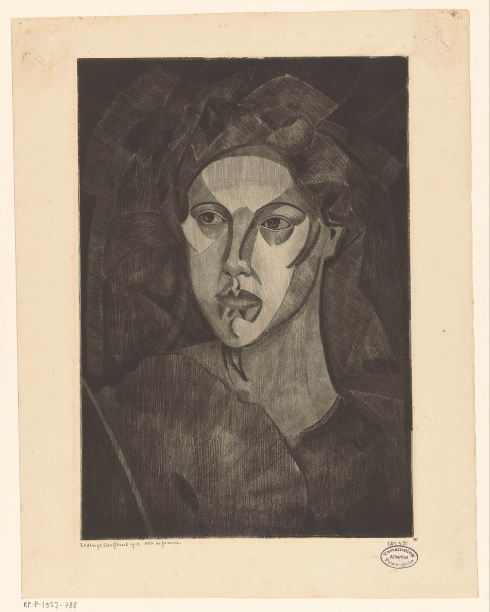 Huvudet av en kvinna Tête de femme I (originaltitel på objektet) av Lodewijk Schelfhout (signed by artist)
