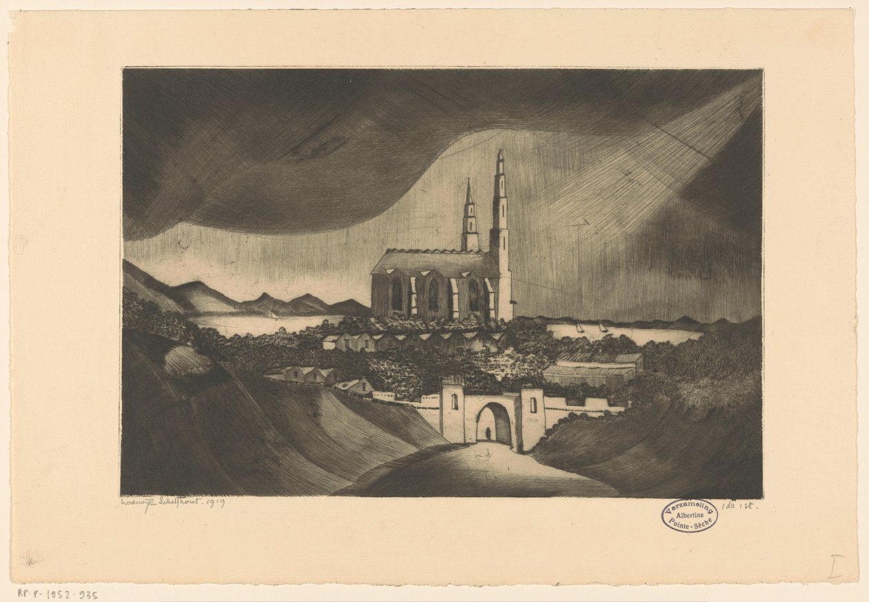 katedral La Cathédrale (originaltitel) av Lodewijk Schelfhout (signed by artist)