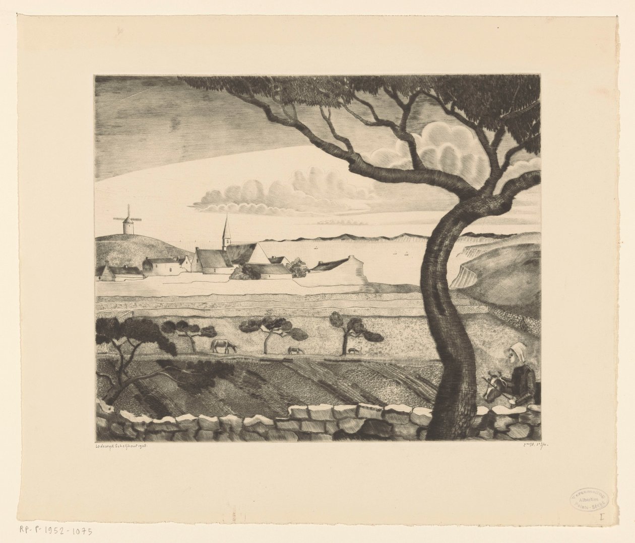 Kustlandskap med landsväg St. Pierre (originaltitel) av Lodewijk Schelfhout (signed by artist)