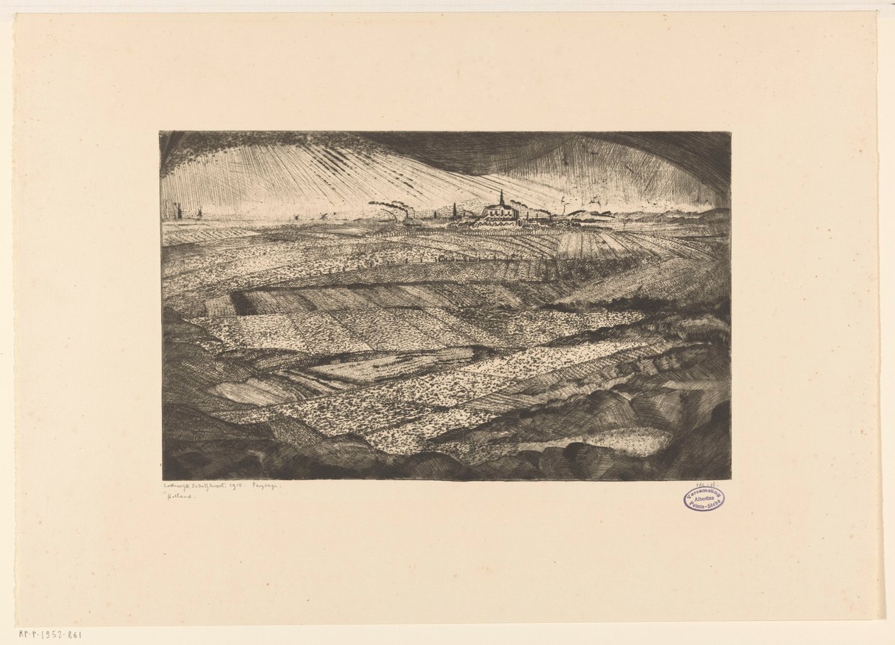 Landskap med fält Paysage (originaltitel på objekt) av Lodewijk Schelfhout (signed by artist)