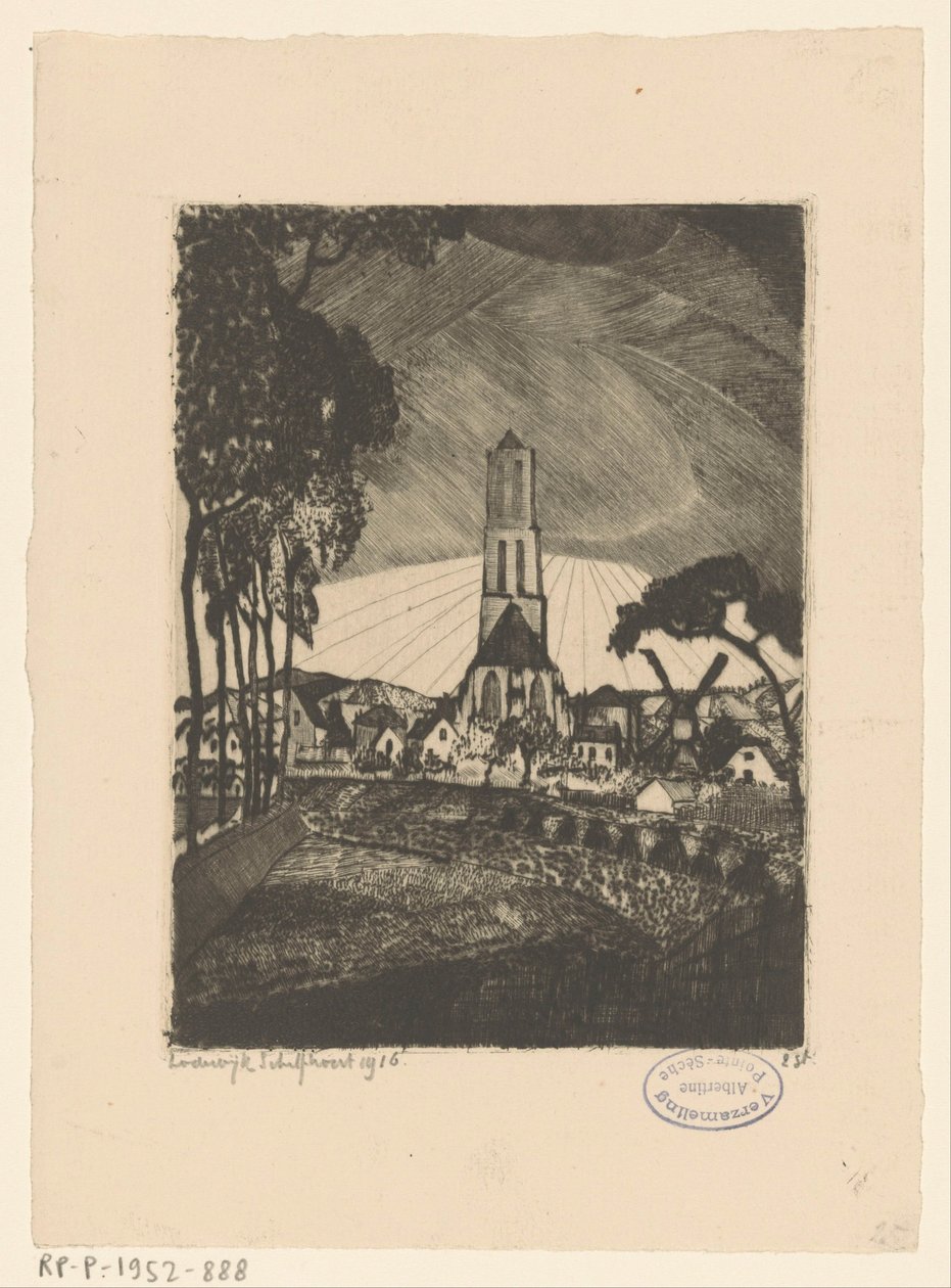 Linden (originaltitel) av Lodewijk Schelfhout (signed by artist)