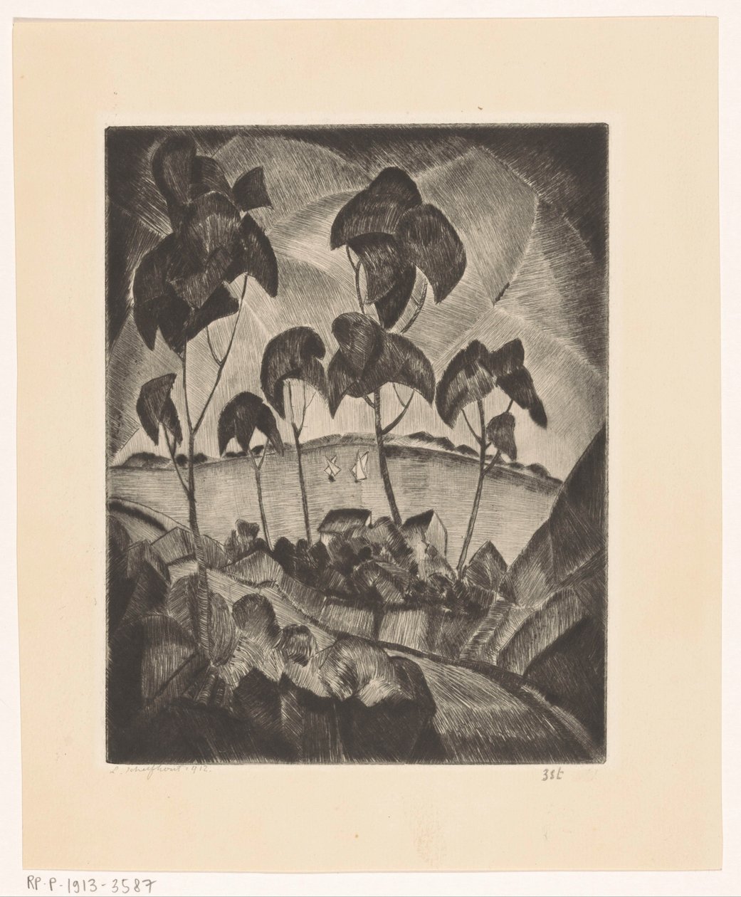 Mer i ett kuperat landskap Le Lac (originaltitel) av Lodewijk Schelfhout (signed by artist)