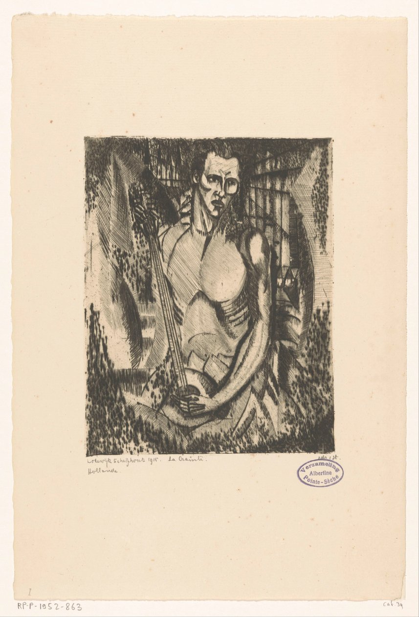 Muzikant La Crainte (originaltitel på objekt) av Lodewijk Schelfhout (signed by artist)