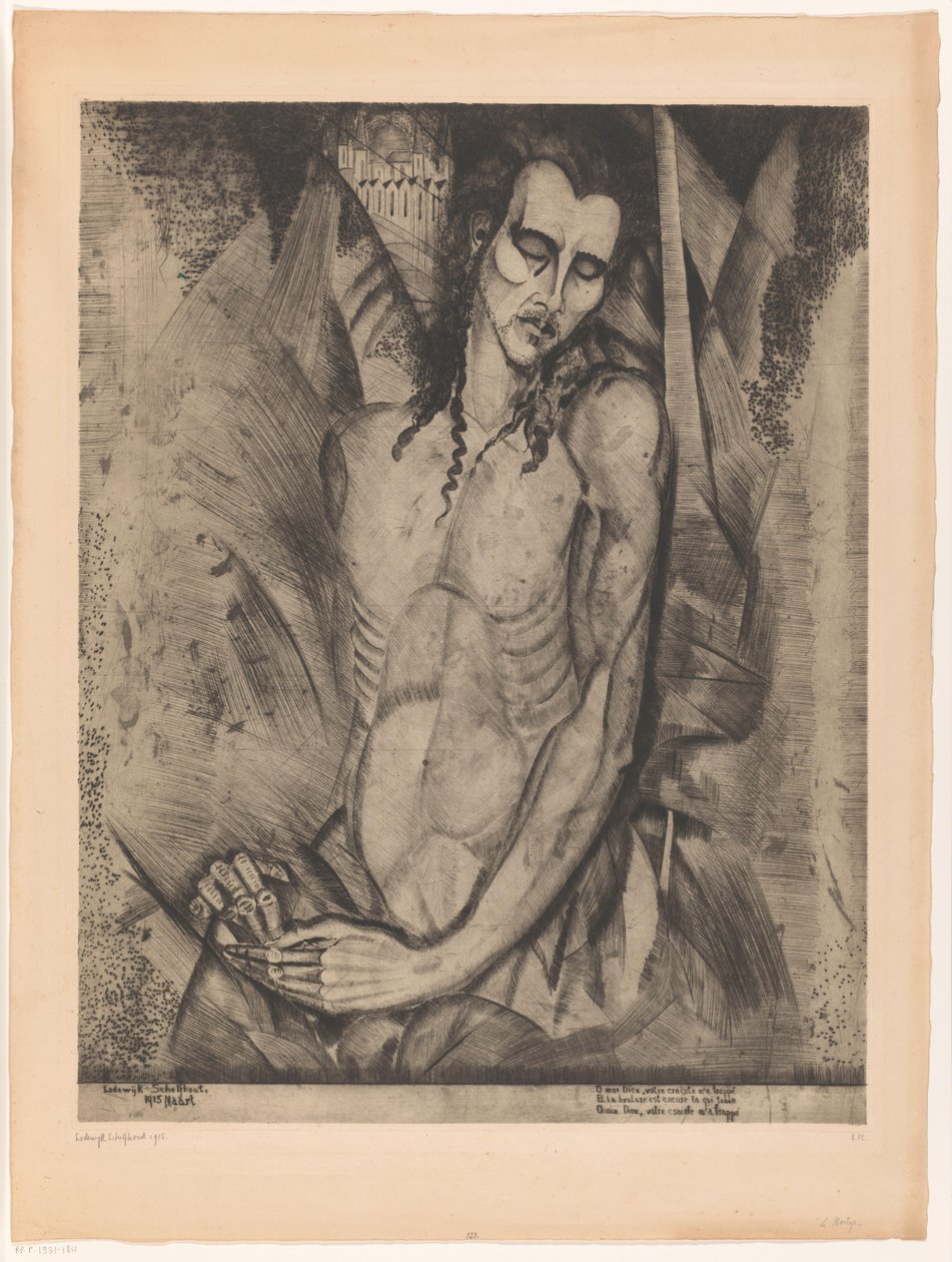 Naken man med slutna ögon Le Martyr (originaltitel) av Lodewijk Schelfhout (signed by artist)