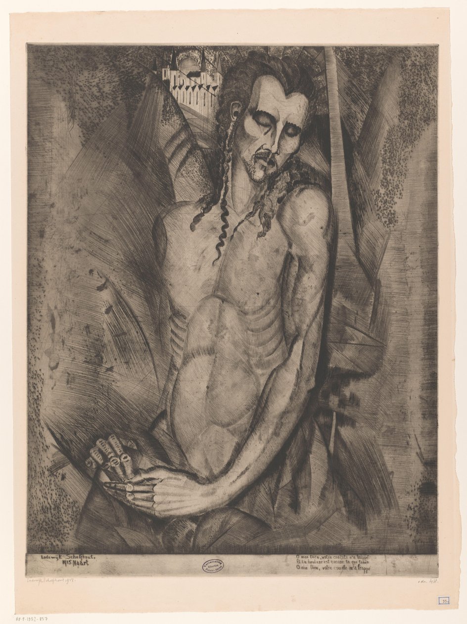 Naken man med slutna ögon Le Martyr (originaltitel) av Lodewijk Schelfhout (signed by artist)