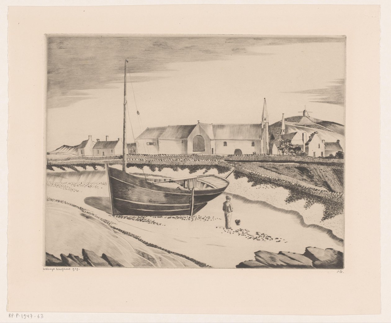 Bosättning vid kusten La Baie de St. Pierre (originaltitel) av Lodewijk Schelfhout (signed by artist)