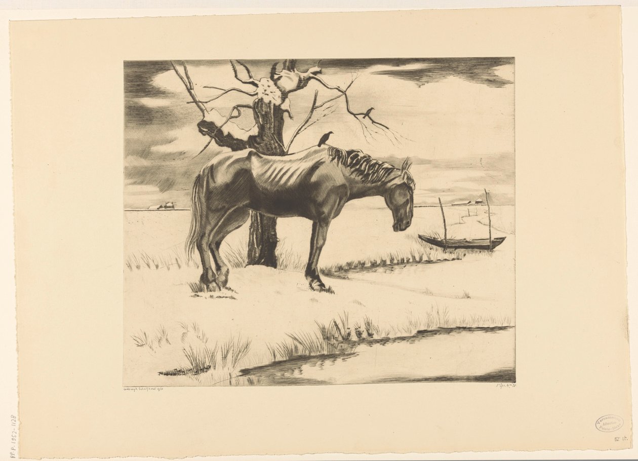 Häst i ett snöigt landskap Vieillesse (originaltitel) av Lodewijk Schelfhout (signed by artist)