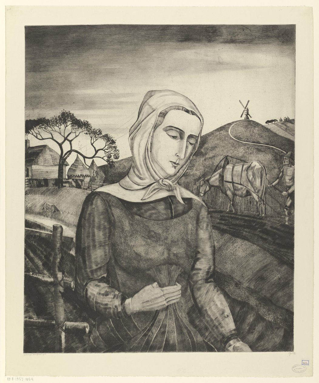 Flamländsk bonde i ett kuperat landskap Jeune fille Flamande (originaltitel) av Lodewijk Schelfhout (signed by artist)