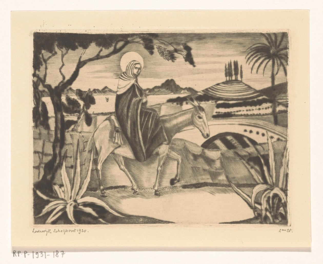 Flyg till Egypten La Fuite och Egypten II (originaltitel) av Lodewijk Schelfhout (signed by artist)
