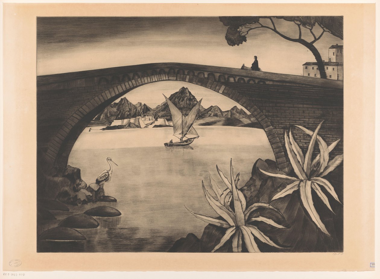 Bågbro på Korsika Le Grand Pont Corse (originaltitel) av Lodewijk Schelfhout
