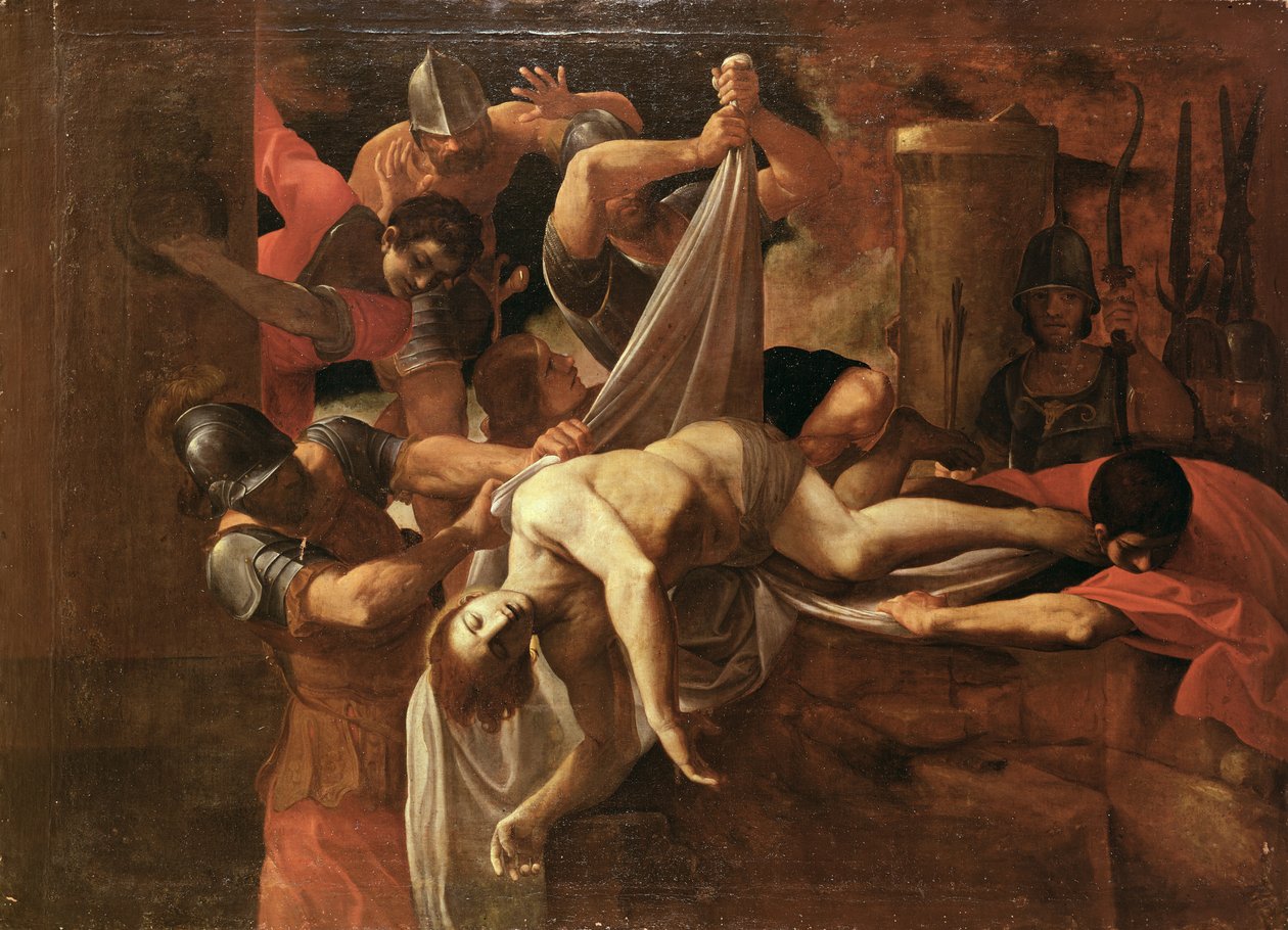 St Sebastian kastades av soldater in i Cloaca Maxima av Lodovico Carracci