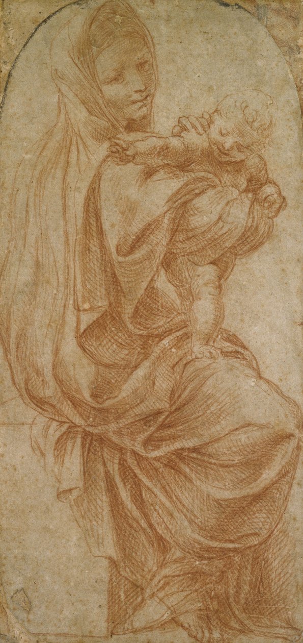 Jungfrun och barnet (röd krita på krämpapper) av Lodovico Carracci