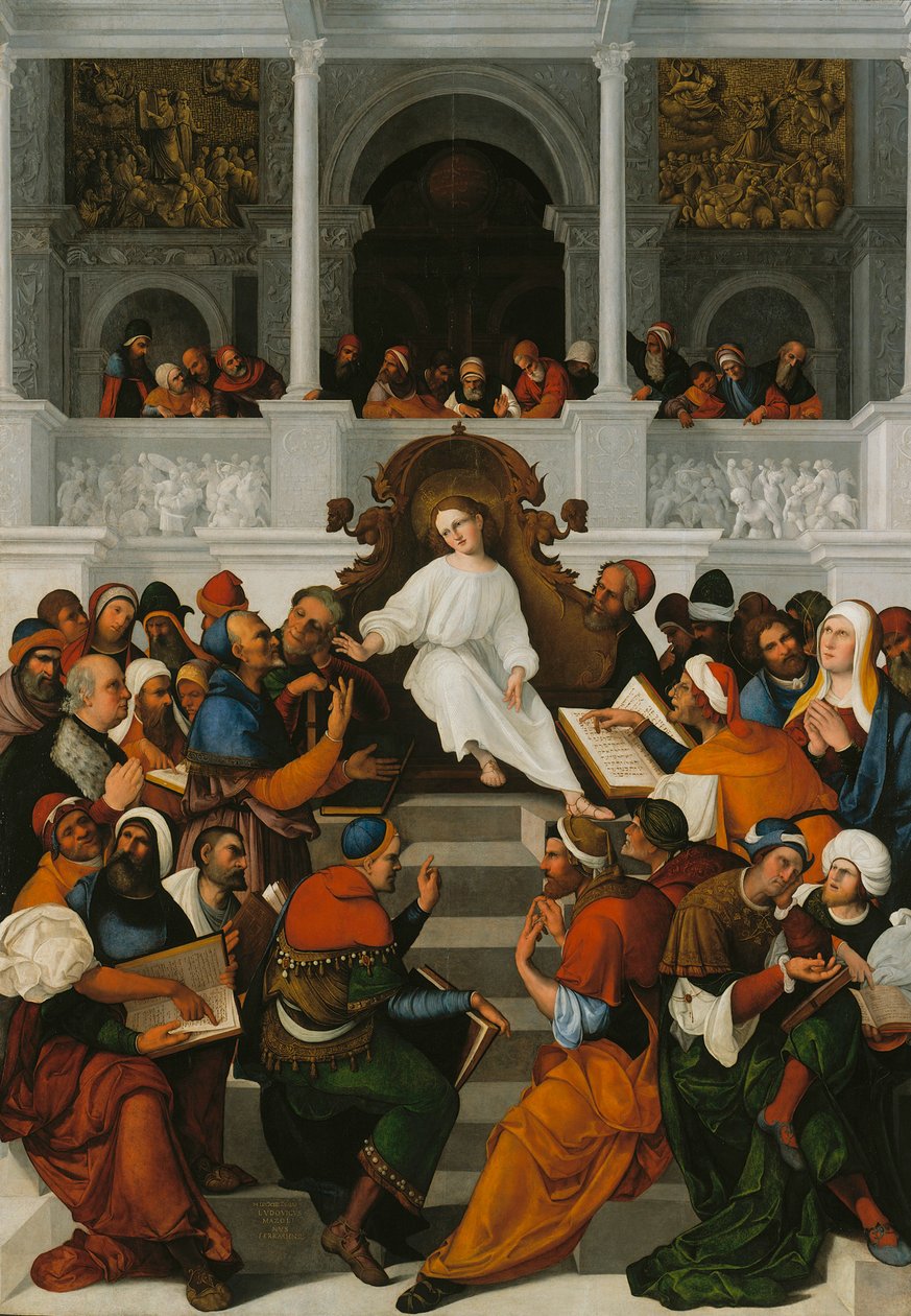 The Twelve-Year-Old Jesus Teaching in the Temple av Lodovico Mazzolino