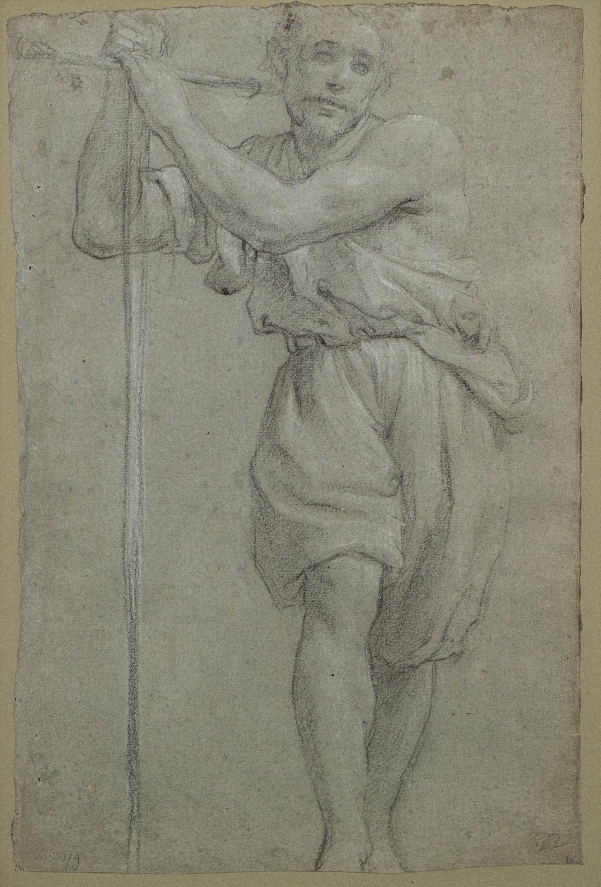En man lutad på ett träkors (pastell) av Lodovico (attr. to) Carracci