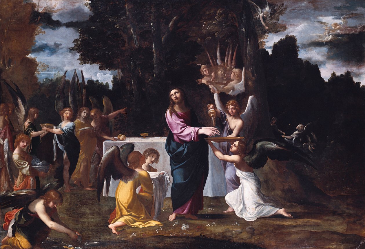 Kristus i vildmarken, betjänad av änglar, ca 1608 av Lodovico Carracci