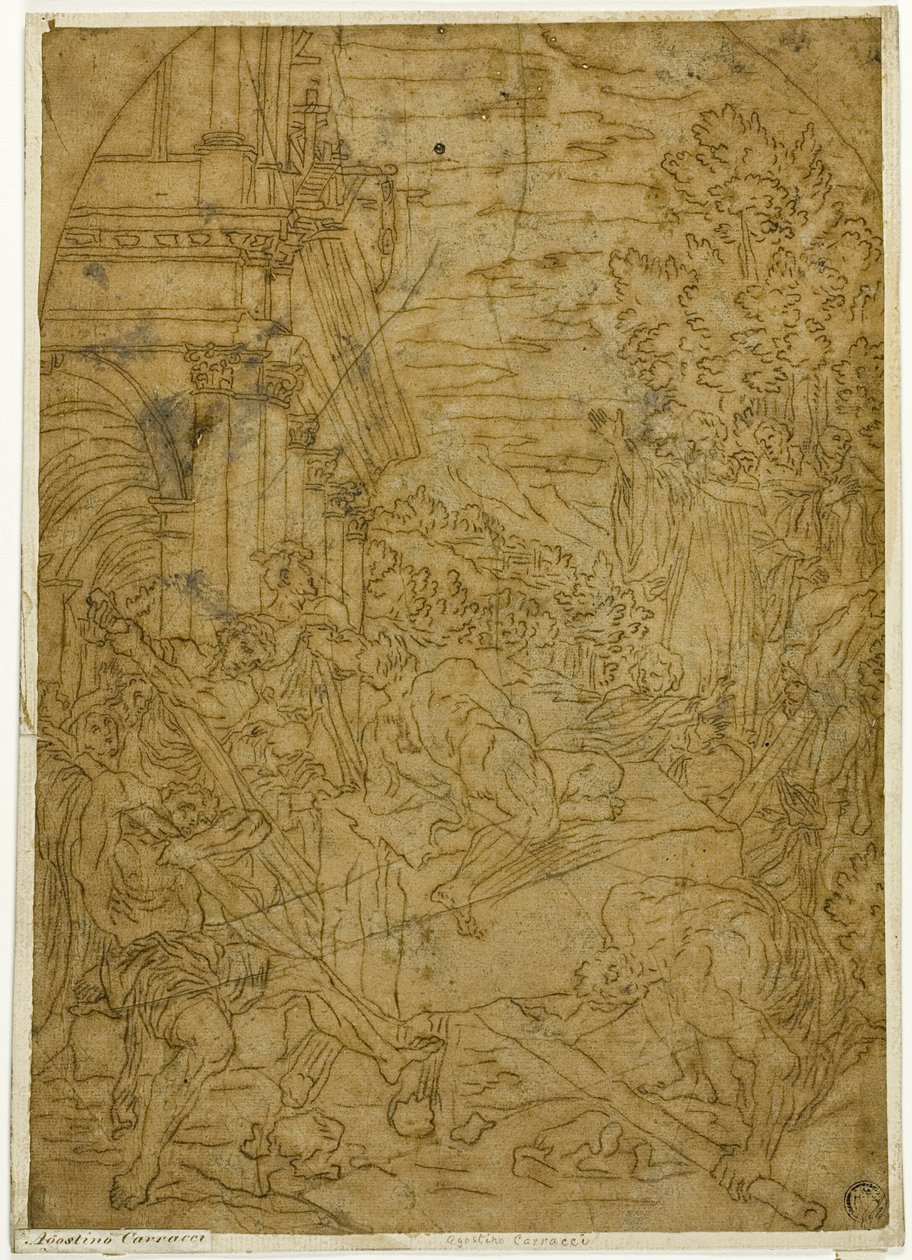 Sankt Benedictus flyttar stenen som en demon hade gjort orörlig av Lodovico Carracci
