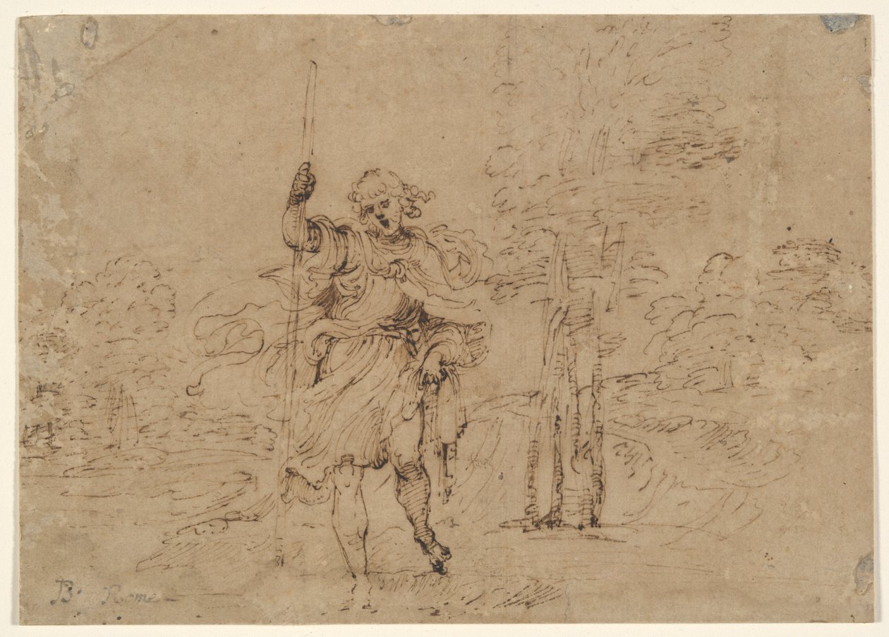 Saint Christopher (eller Saint Roch?) i ett landskap av Lodovico Carracci