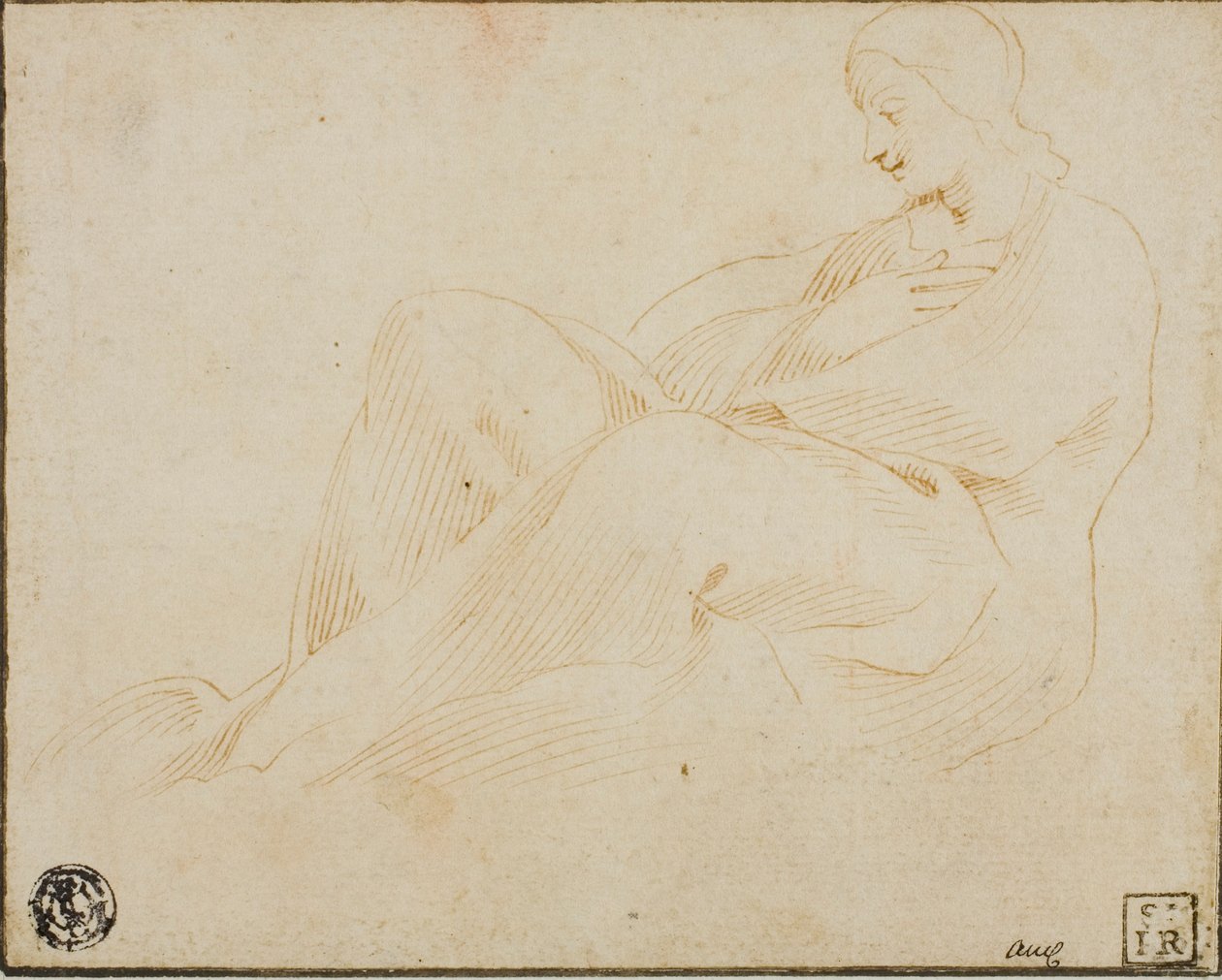 Sittande draperad kvinna i profil av Lodovico Carracci