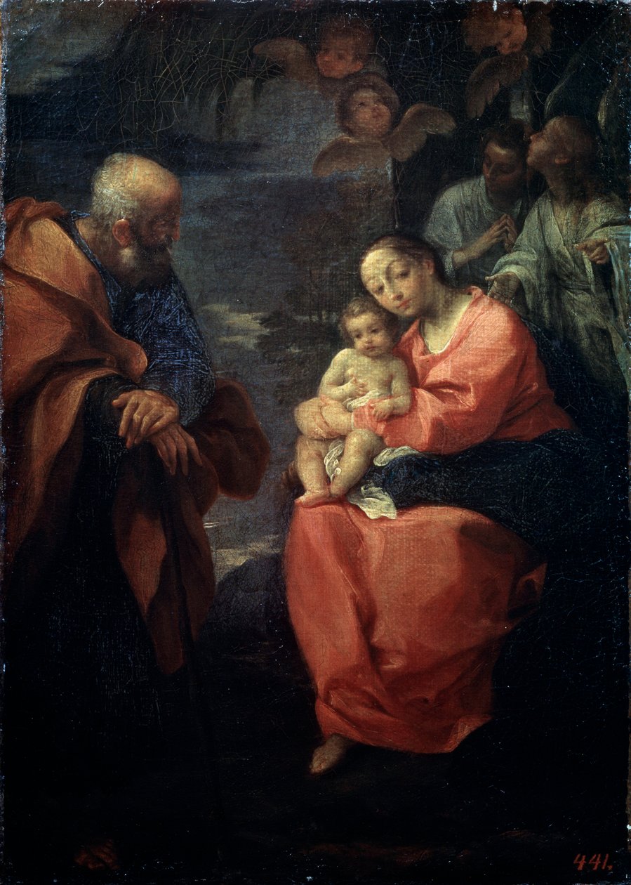 Den heliga familjen under en palm, Vila på flykten till Egypten, sent 1500-tal av Lodovico Carracci