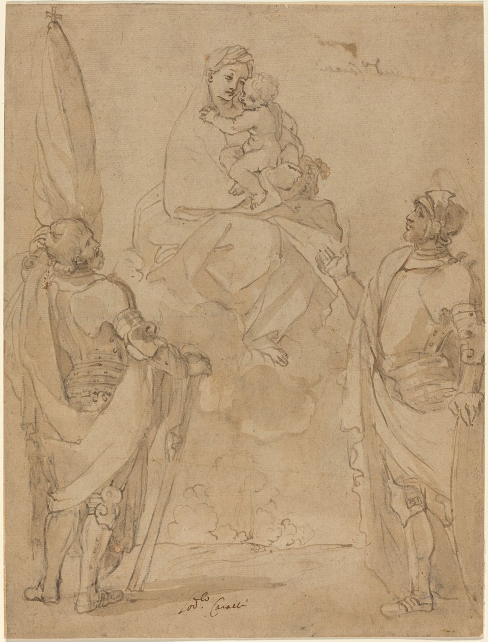 Jungfrun och barnet visar sig för de heliga George och William av Lodovico Carracci