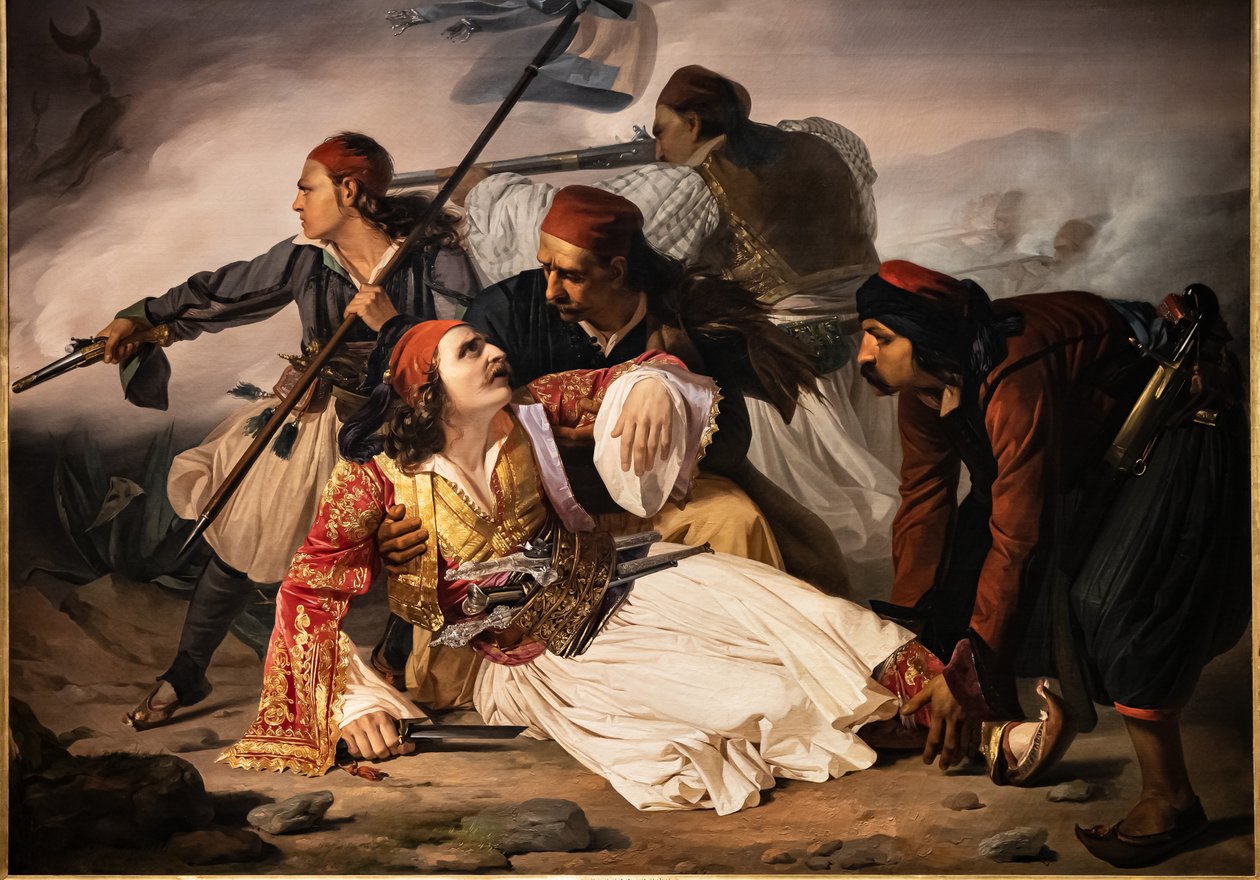 Marco Botzaris död, ca 1841 (olja på duk) av Lodovico Lipparini