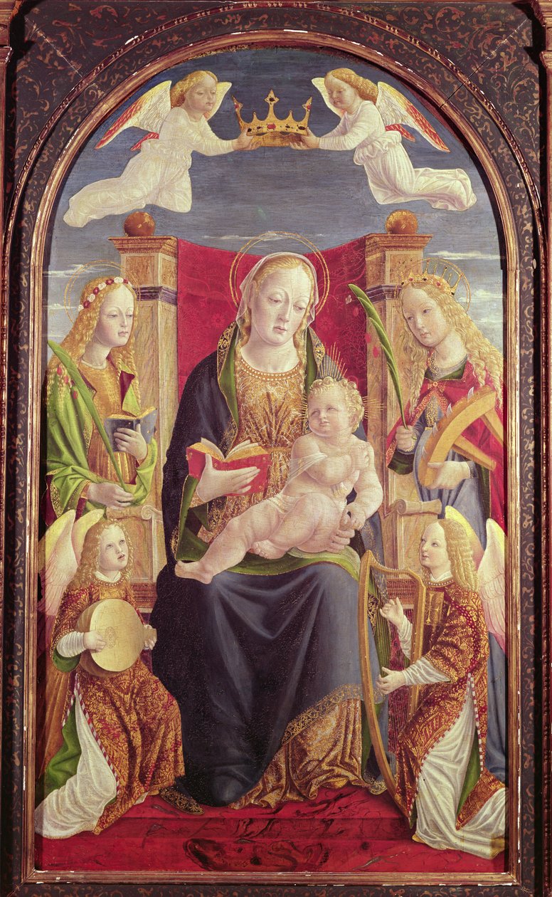 Madonna och barn med änglamusikanter, ca 1490-1500 (tempera på panel) av Lombard School