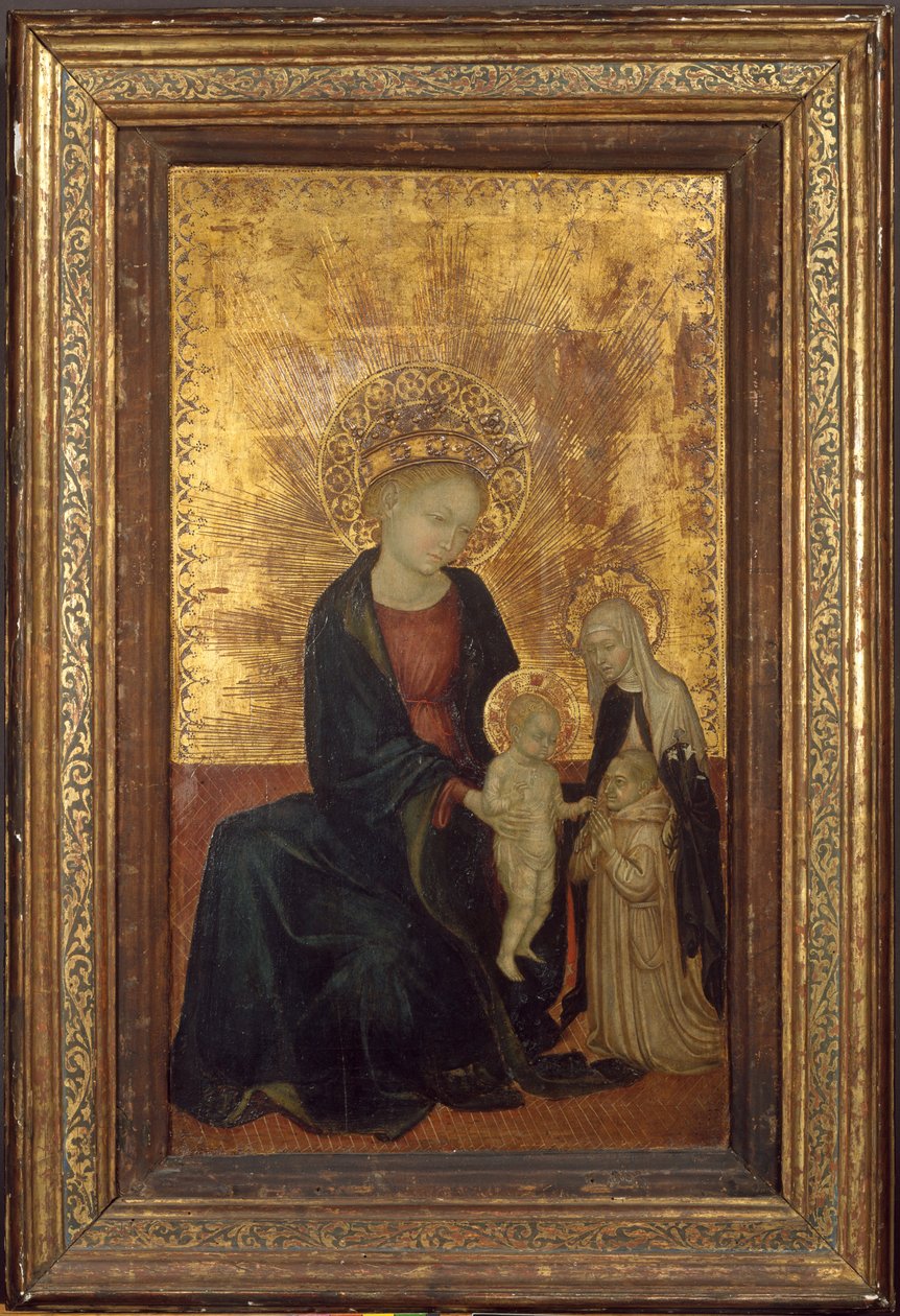 Madonna och barn med Saint Catherine of Siena och en kartusisk donator, ca. 1411-24. av Lombard Italian