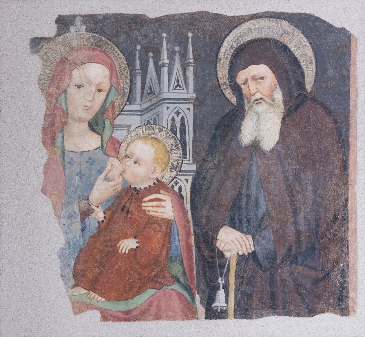 Madonna med barn och S:t Antonio abate av Lombard School