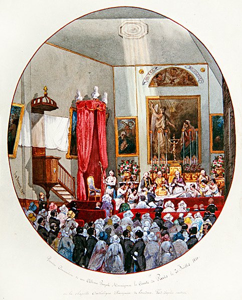 Första nattvarden av Comte de Paris vid det franska kapellet Royal of St.Louis, London av Lombardo Enrique Simonet
