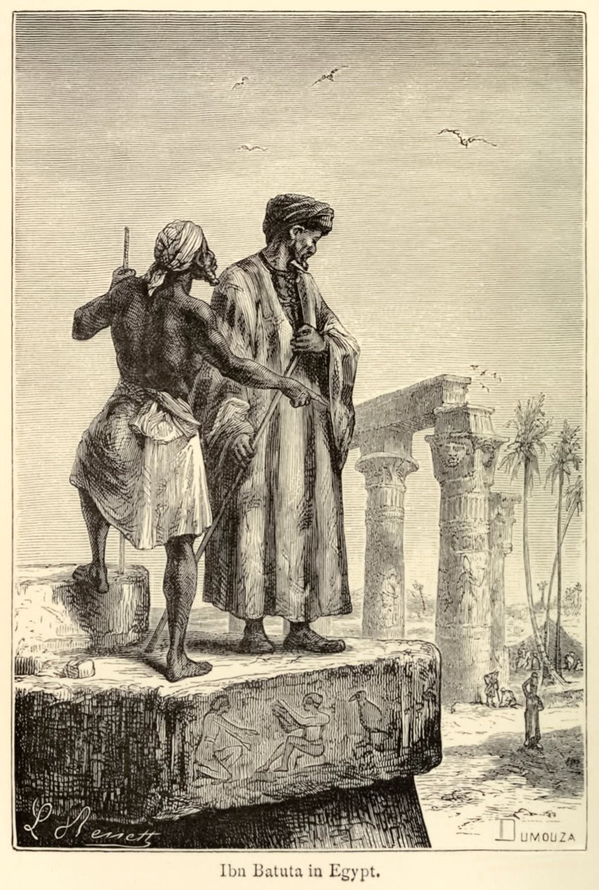 "Ibn Battuta i Egypten" medeltida resenär Muhammad Ibn Battuta på besök i Egypten av Léon (after) Benett
