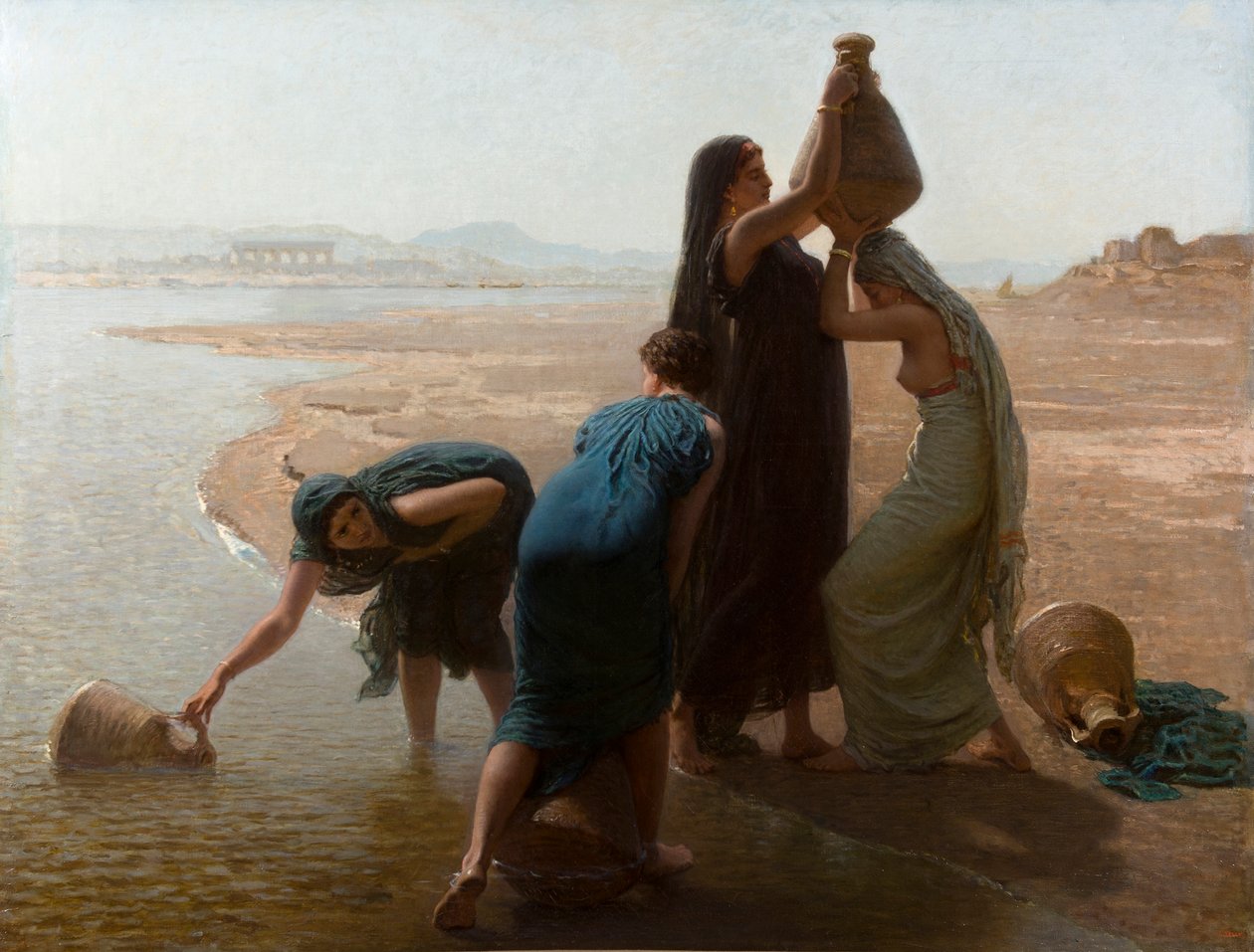 Franska:  Femmes fellahs au bord du Nil
Hebreiska: נשים שואבות מים על שפת הנילוס av Léon Belly
