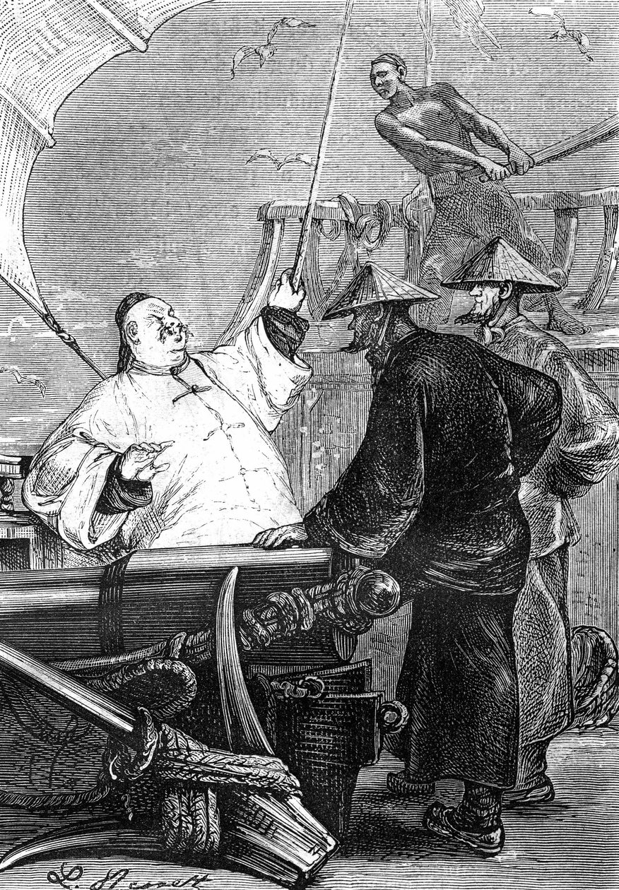 Teckning av Leon Benett, från Jules Vernes bok "En kines vedermödor i Kina" - Hetzel edition/Extraordinary Voyages 1879. av Léon Benett