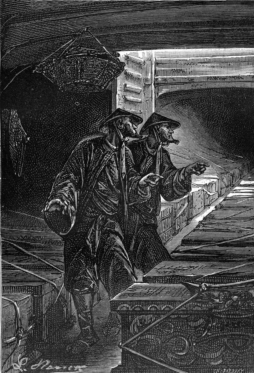 Teckning av Leon Benett, efter Jules Vernes bok "En kines vedermödor i Kina" - Hetzel-upplagan. Extraordinära resor 1879. av Léon Benett