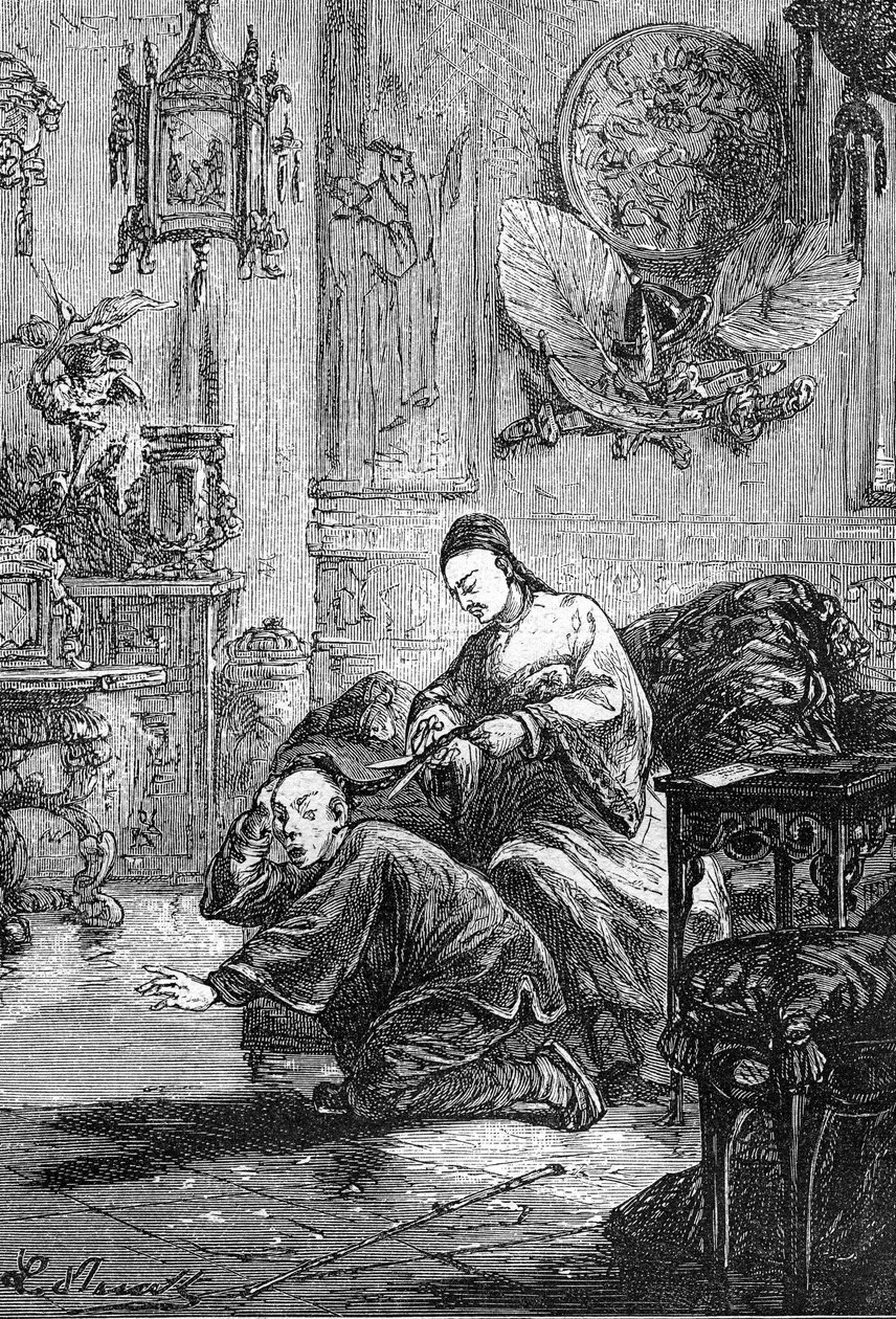 teckning av Leon Benett, från Jules Vernes bok "En kines vedermödor i Kina" - Hetzel edition/Extraordinary Voyages 1879. av Léon Benett