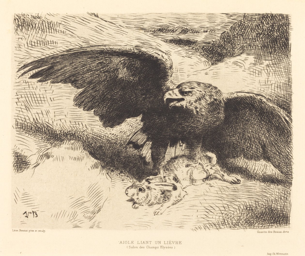 En örn som slår mot en hare av Léon Bonnat