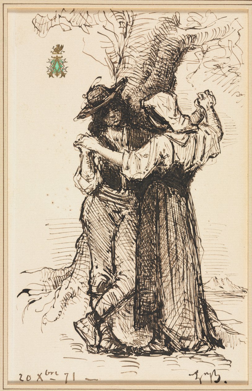 Par som uppvaktar av ett träd, 1871. av Léon Bonnat