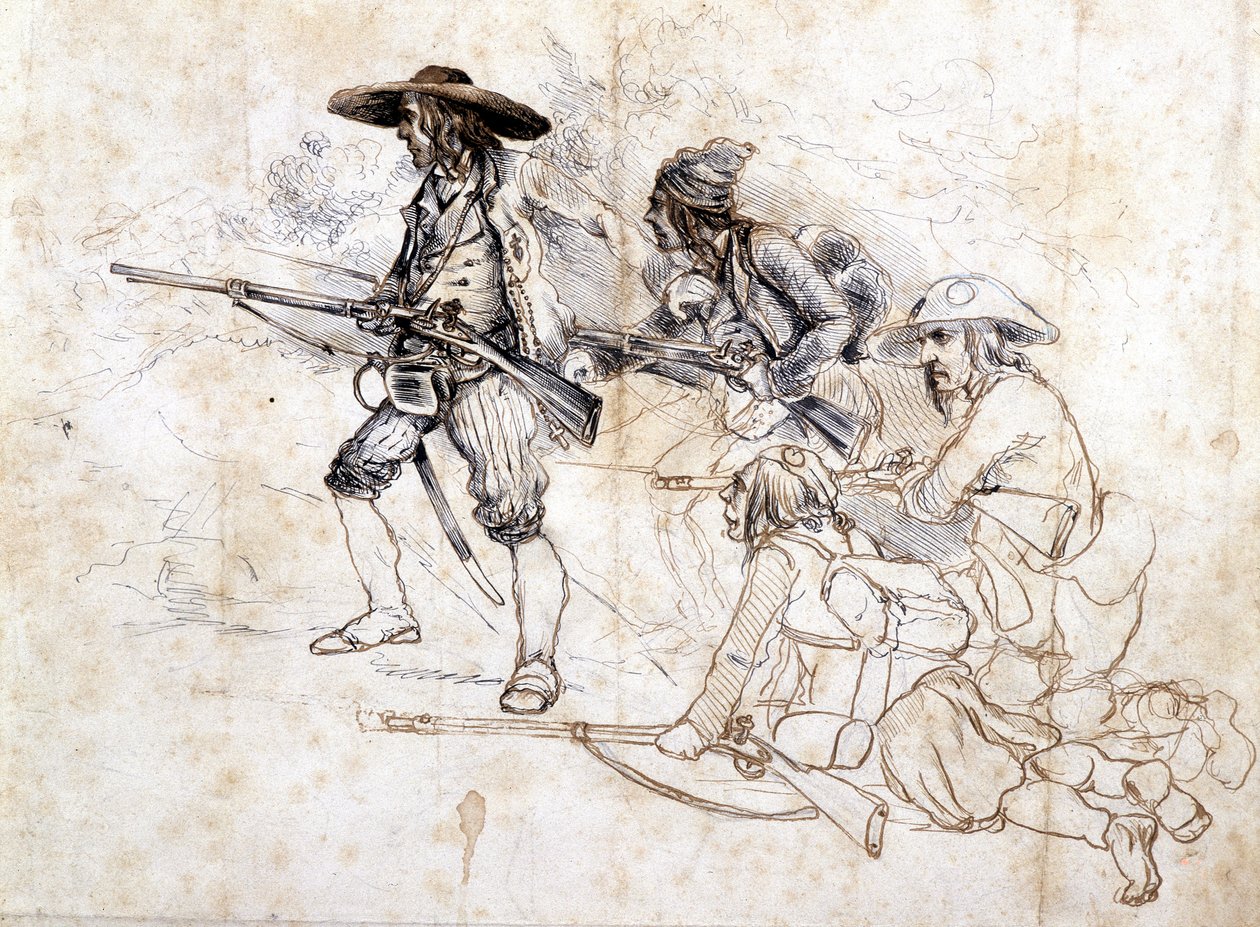 Chouan-soldater - teckning av Léonce Pepetit, B.M. de Dinan av Léonce Justin Alexandre Petit