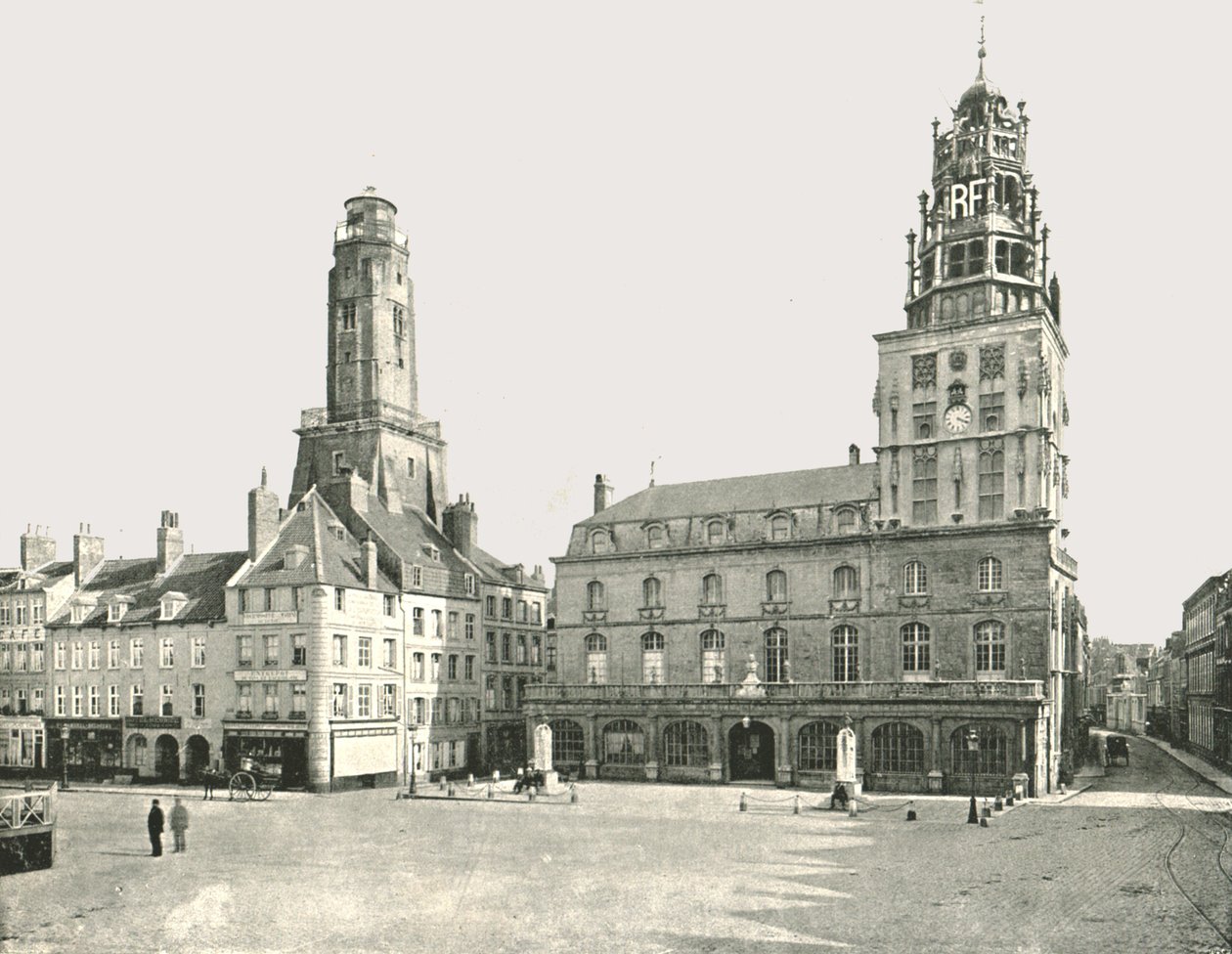 Vakttornet och Hotel De Ville, Calais, Frankrike, 1895. av London Stereoscopic and Photographic Co