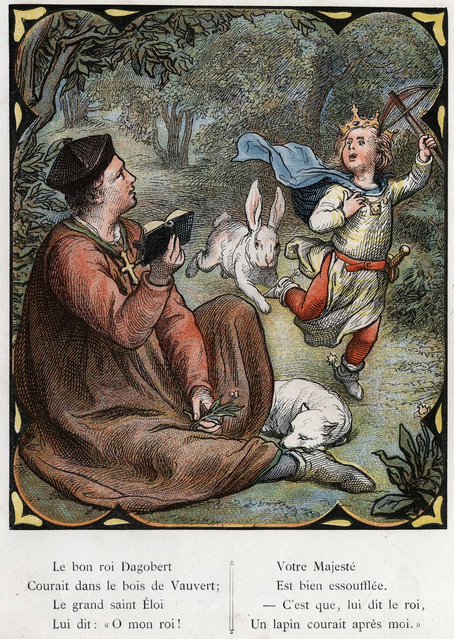 Illustration av Lorenz Frolich (1820-1908) för den populära sången "The Good King Dagobert"". Upplaga J. Hetzel.Omkring 1880. av Lorens Frolich