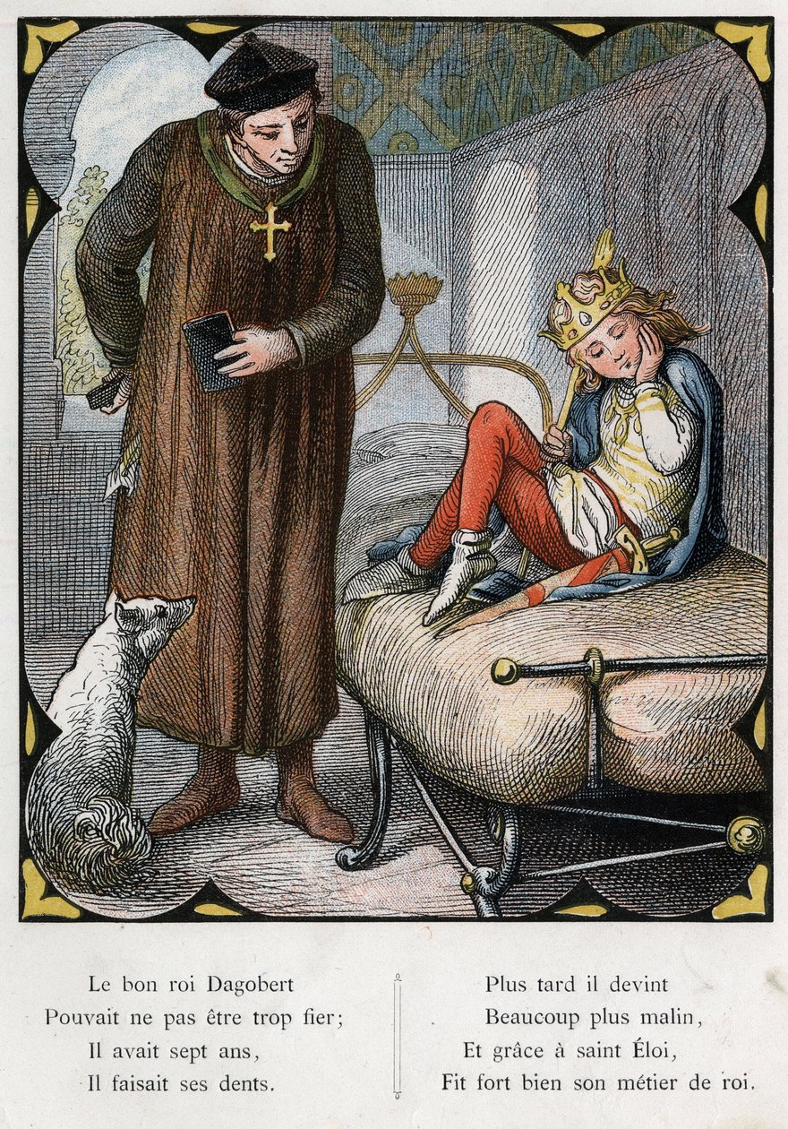 Illustration av Lorenz Frolich (1820-1908) för den populära sången "The Good King Dagobert"". Upplaga J. Hetzel. Runt 1880. (Tandvärk) av Lorens Frolich