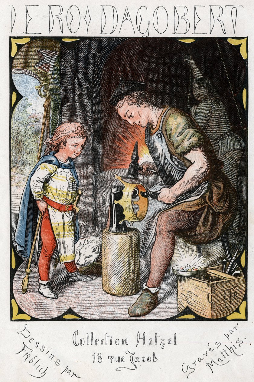 Illustration av Lorenz Frolich (1820-1908) för den populära sången "The Good King Dagobert"". Upplaga J. Hetzel.Omkring 1880. av Lorens Frolich